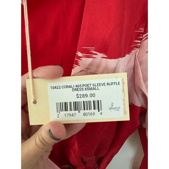 NWT Hutch Poet Sleeve Wrap Mini Dress Red Pink XS - Picture 7 of 8